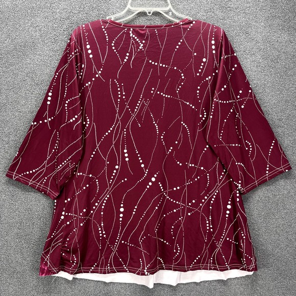 Womens Top Blouse Plus Size Red Wine Relaxed round neck 3/4 Sleeve thin fabric - Picture 2 of 12
